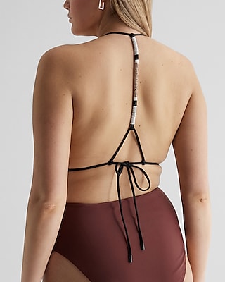 Triangle Beaded T-Back Body Contour Swim Top