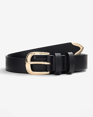 Black Faux Leather Gold Tipped Buckle Belt