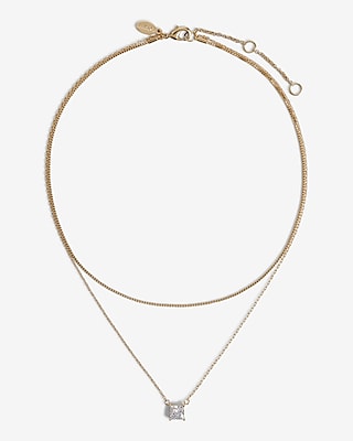 2 Row Rhinestone Pendant Necklace