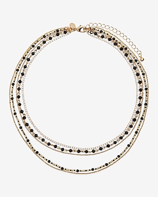Multi Row Mixed Chain Rhinestone Beaded Necklace