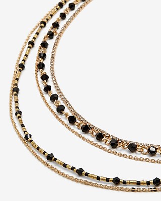 Multi Row Mixed Chain Rhinestone Beaded Necklace