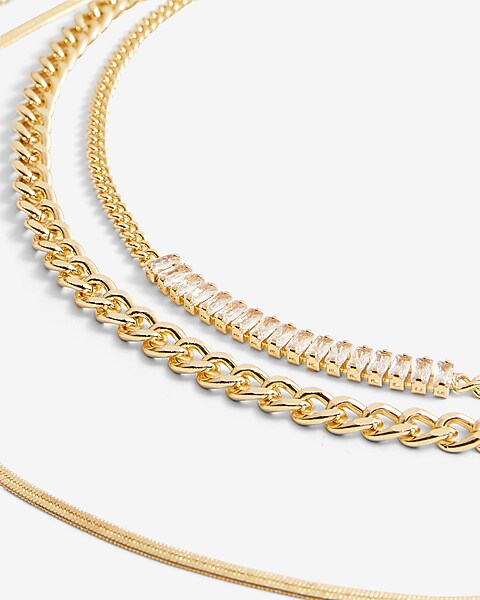 4 Row Mixed Rhinestone Chain Necklace Women's Gold