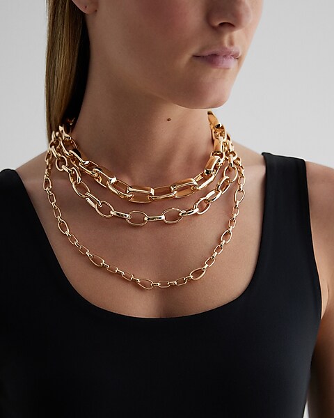 3 Row Multi Chain Link Necklace