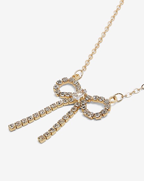 Chanel Bow Medallion Rhinestone Pendant Necklace 96P 170272