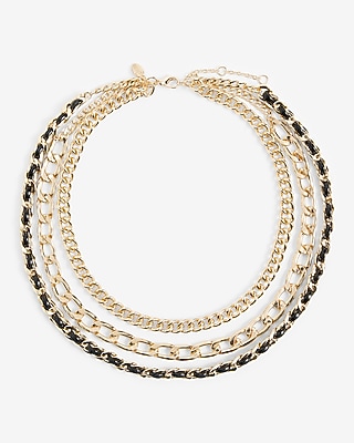 3 Row Faux Leather Chain Necklace