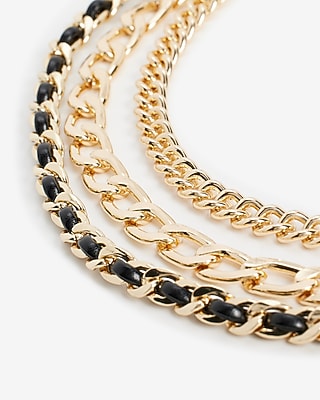 3 Row Faux Leather Chain Necklace