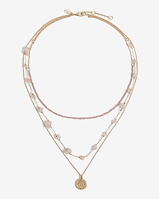 3 Row Stone Embellished Pendant Necklace