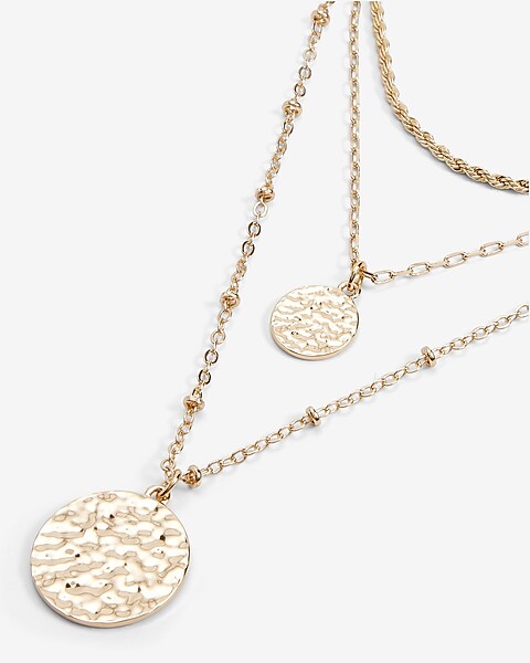 3 Row Multi Chain Textured Pendant Necklace | Express