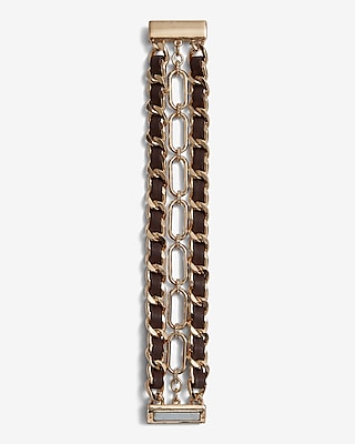 3 Row Leather Woven Chain Bracelet