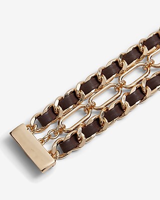 3 Row Leather Woven Chain Bracelet