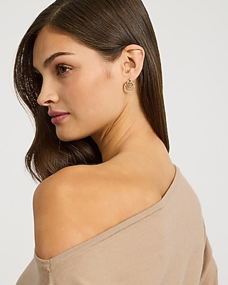 Pave Gold Circular Drop Door Knocker Stud Earrings