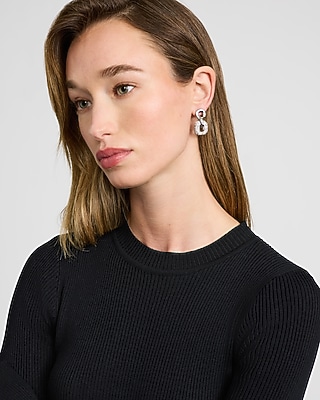 Pave Square Drop Circle Stud Earrings