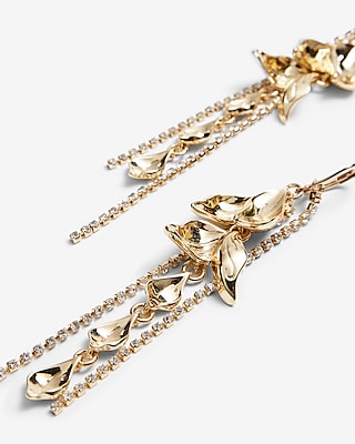 Leaf Crystal Fringe Drop Earrings