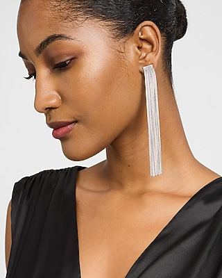 Silver Fringe Drop Statement Earrings