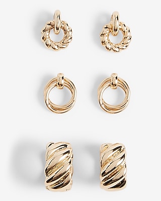 Set Of 3 Twist Mini Doorknocker Earrings