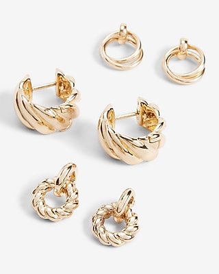 Set Of 3 Twist Mini Doorknocker Earrings