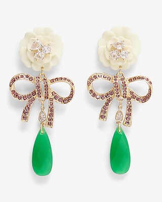 Rhinestone Flower Bow Drop Earrings