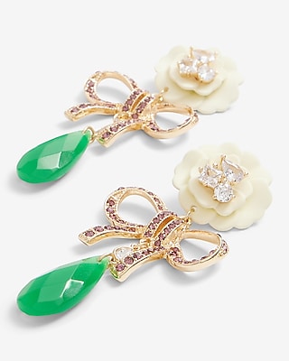 Rhinestone Flower Bow Drop Earrings