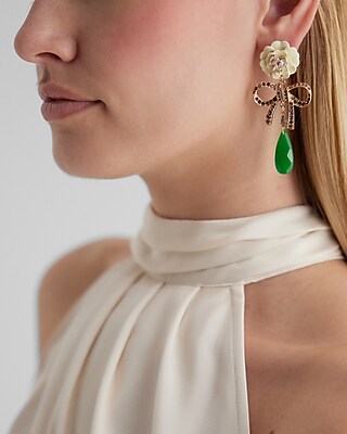Rhinestone Flower Bow Drop Earrings
