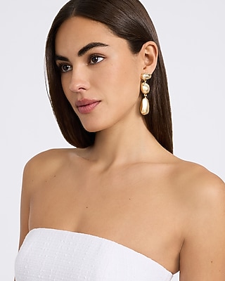 Gold Triple Stone Drop Statement Earrings