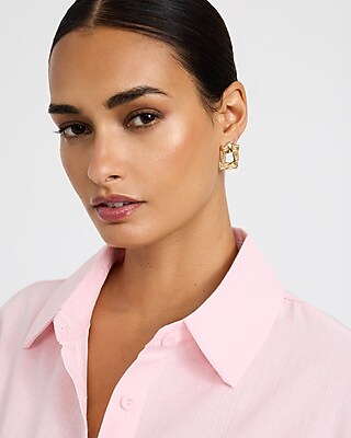 Textured Gold Drop Square Door Knocker Stud Earrings
