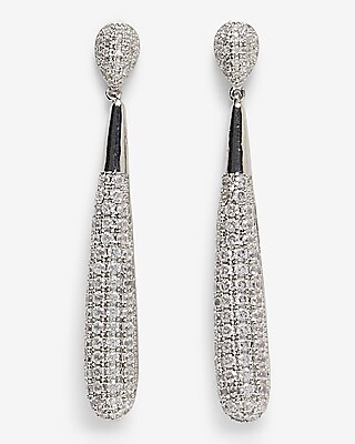 Rhinestone Tube Drop Earrings Women's Silver