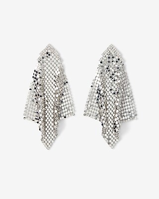 Mesh Rhinestone Chevron Post Back Drop Earrings