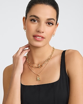 Three Layer Gold Pendant Statement Necklace