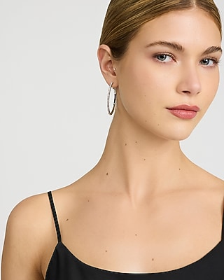 Thin Pave Silver Hoop Earrings