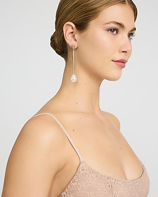 Gold Pearl Drop Stud Earrings