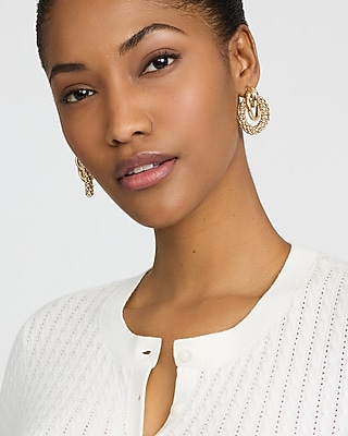 Textured Double Hoop Drop Earrings