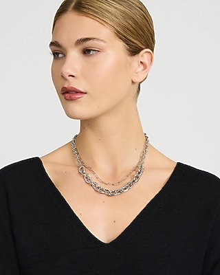 Double Layered Silver Chain Necklace