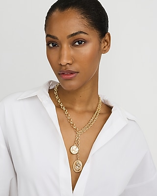 Double Gold Pendant Statement Necklace