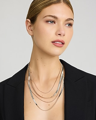 Textured Layered Herringbone Silver Necklace