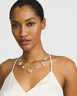 Gold Heart Charm Statement Necklace