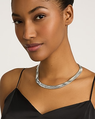 Textured Herringbone Silver Necklace