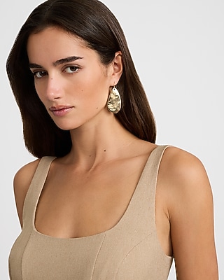 Gold Oval Drop Statement Earrings