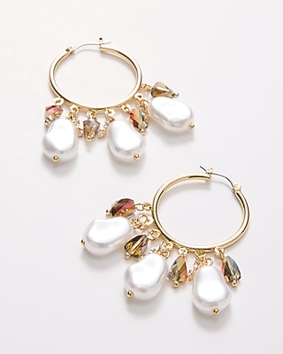 Pearl Fringe Gold Hoop Earrings - thumbnail 2