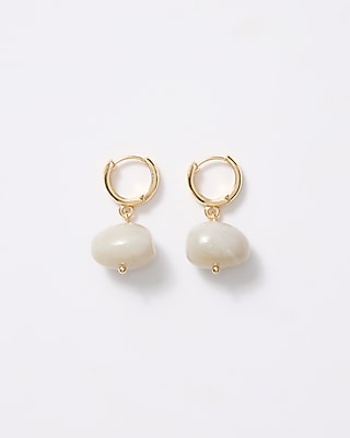 Gold Pearl Drop Huggie Hoop Earrings