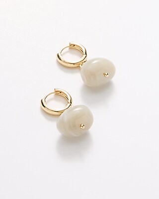 Gold Pearl Drop Huggie Hoop Earrings