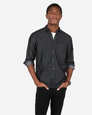 black jean button up shirt