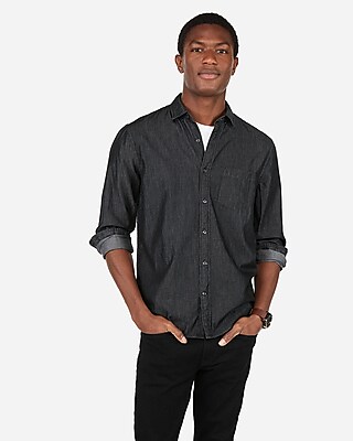 black denim button up shirt