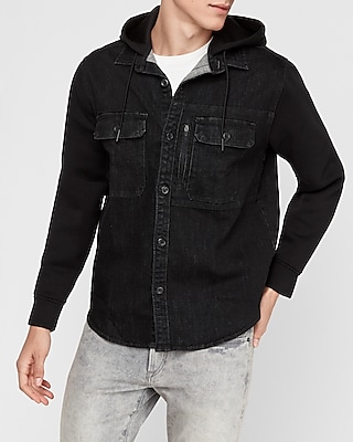 hooded denim shirt