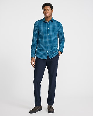 Slim Grid Plaid Wrinkle-Resistant Everyday Performance Dress Shirt