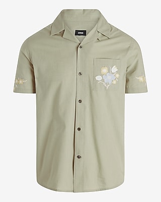 Embroidered Floral Graphic Pocket Short Sleeve Shirt