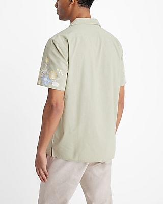 Embroidered Floral Graphic Pocket Short Sleeve Shirt