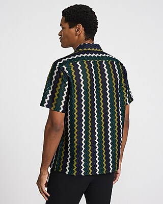 Textured Zig Zag Striped Short Sleeve Shirt
