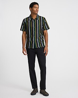 Textured Zig Zag Striped Short Sleeve Shirt