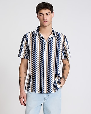 Textured Zig Zag Striped Short Sleeve Shirt