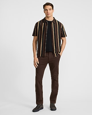 Textured Zig Zag Striped Short Sleeve Shirt